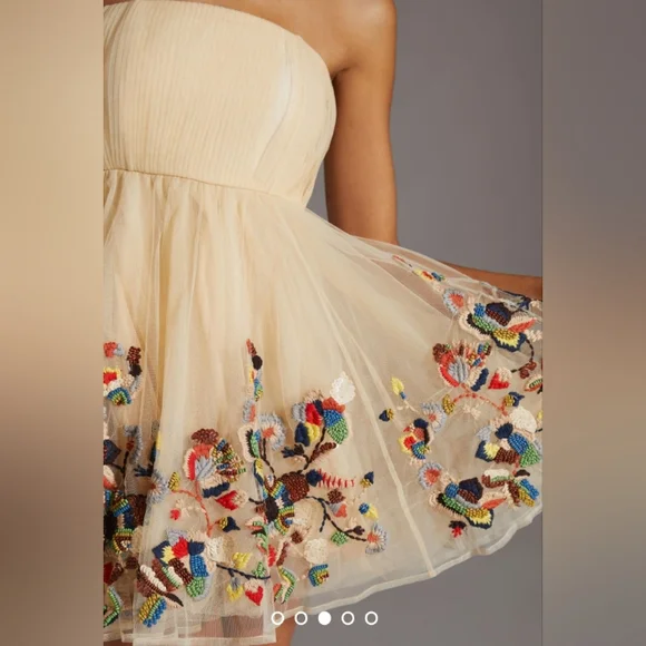 NWT Nikita Mhaisalkar Beige Beaded Embroidered Dress Size 4 ANTHROPOLOGIE - Picture 4 of 11